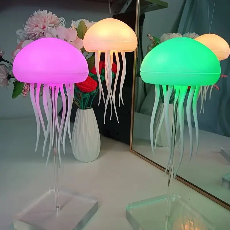 Modern Jellyfish Table Lamp USB Rechargeable Adjustable Color Changing LED Night Light with Polished Plastic Base 