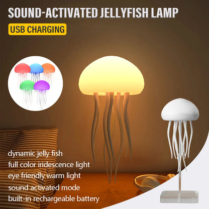 Modern Jellyfish Table Lamp USB Rechargeable Adjustable Color Changing LED Night Light with Polished Plastic Base 