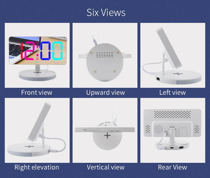 IQ-Kablosuz Şarjlı Masaüstü Saat USB Çıkışlı, Masa ve Masa Alarmı, LED RGB Ekran, Modern Ev Dekoru