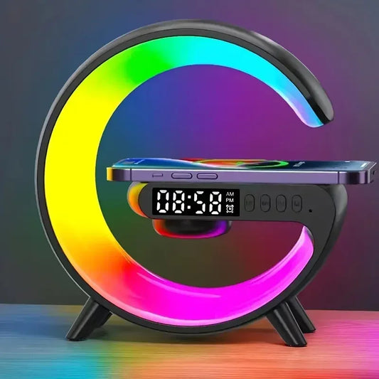 Multifunktions-Wireless-Ladegerät Stand Pad RGB Licht Wecker Lautsprecher für iPhone Samsung Xiaomi Mini Schnellladestation