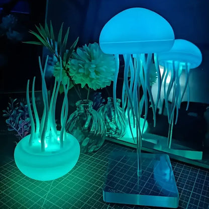 Modern Jellyfish Table Lamp USB Rechargeable Adjustable Color Changing LED Night Light with Polished Plastic Base 