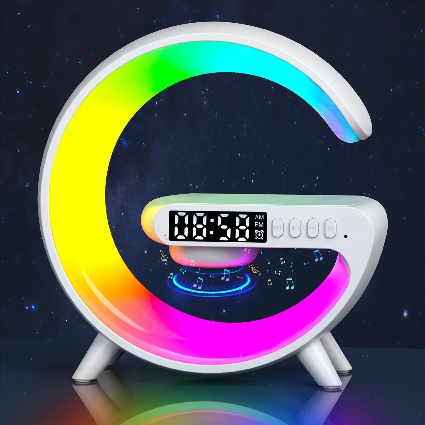 Multifunction Wireless Charger Stand Pad RGB Light Alarm Clock Speaker For iPhone Samsung Xiaomi Mini Fast Charging Dock Station 