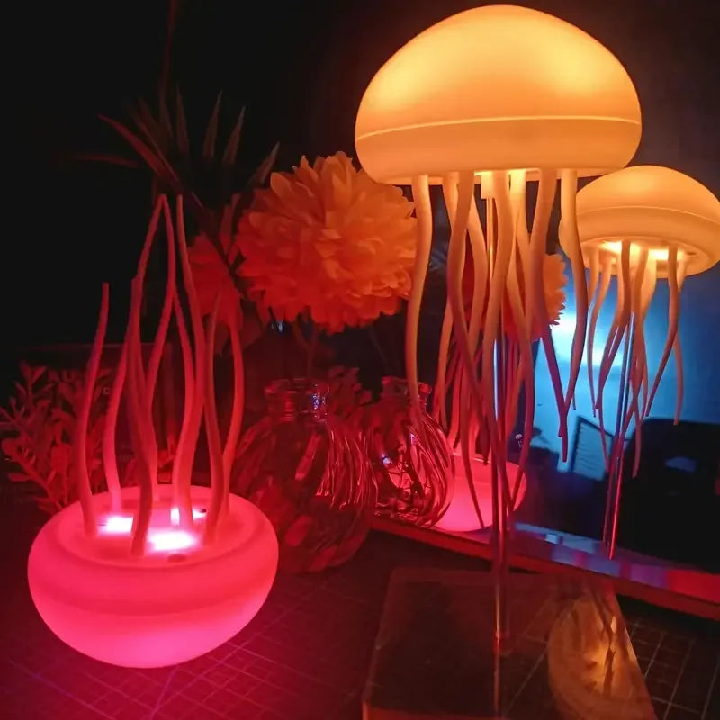 Modern Jellyfish Table Lamp USB Rechargeable Adjustable Color Changing LED Night Light with Polished Plastic Base 