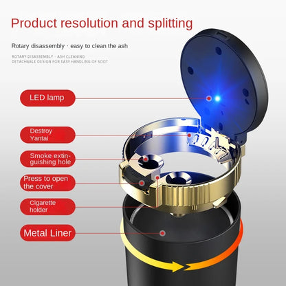 1PCS Portable LED Smoke Car Ashtray Cigarette Ash Holds Cup Automatic Light Indicator Ashtray Car Cup Holder 