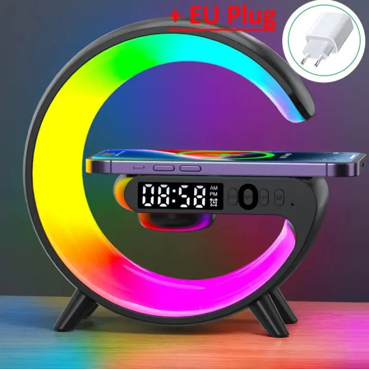 Multifunction Wireless Charger Stand Pad RGB Light Alarm Clock Speaker For iPhone Samsung Xiaomi Mini Fast Charging Dock Station 