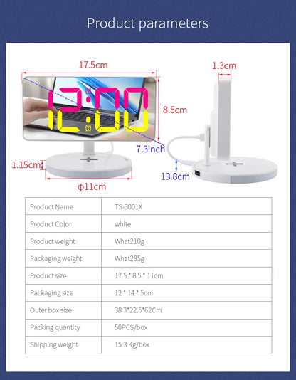 IQ-Kablosuz Şarjlı Masaüstü Saat USB Çıkışlı, Masa ve Masa Alarmı, LED RGB Ekran, Modern Ev Dekoru