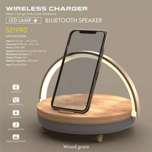 S21 Pro Bluetooth Speaker Wood Wireless Chargers LED Lamp 15W High Power Fast Charging 