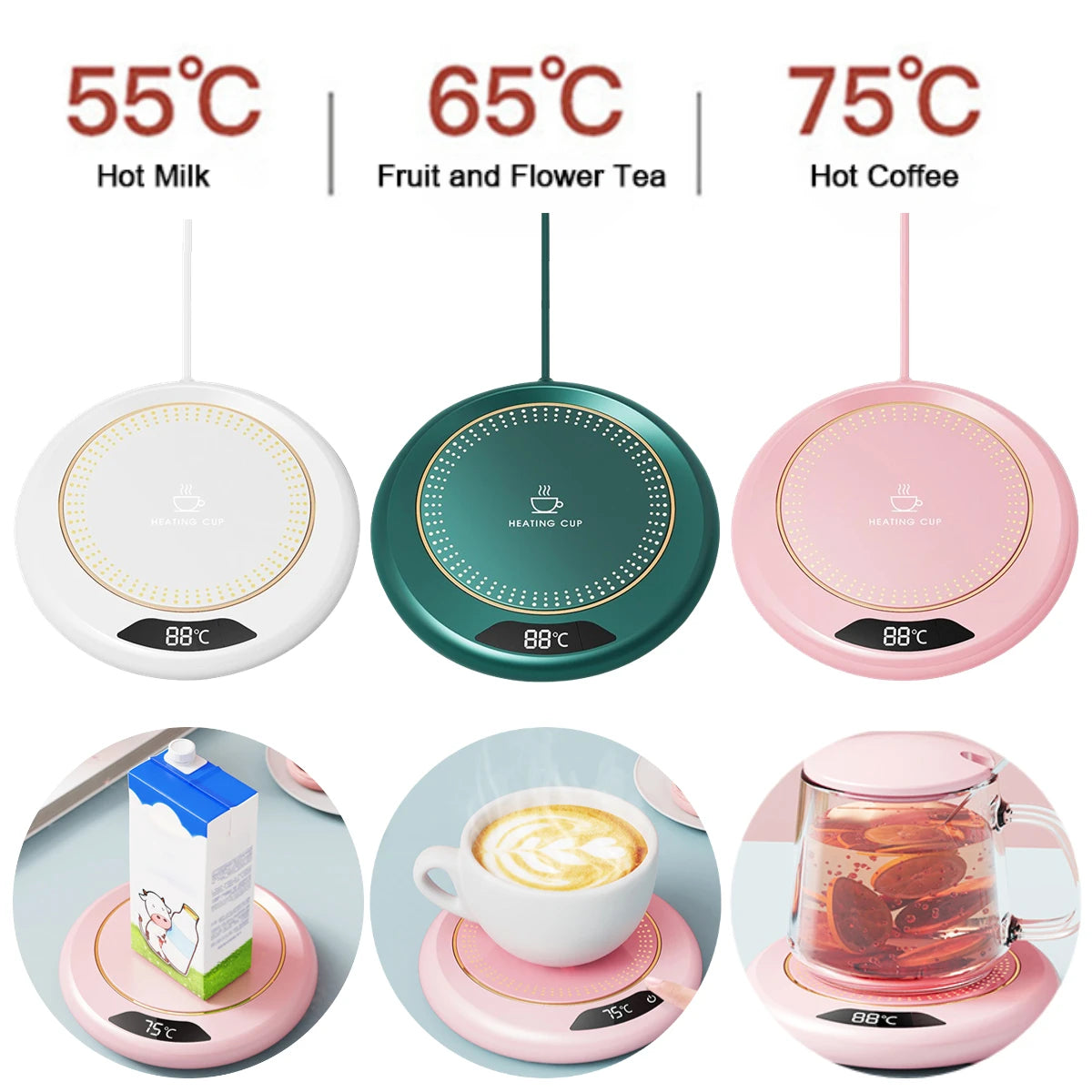 USB Cup Warmer Coffee Mug Heating Coaster 3 Temperature Setting Thermostatic Hot Plate Milk Tea Water Heating Pad Cup Heater 