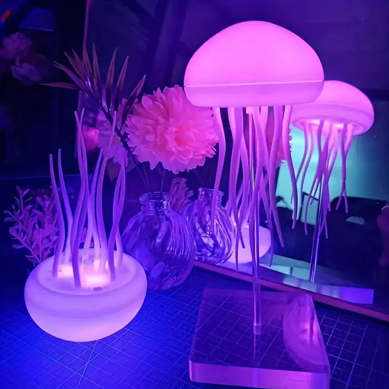 Modern Jellyfish Table Lamp USB Rechargeable Adjustable Color Changing LED Night Light with Polished Plastic Base 