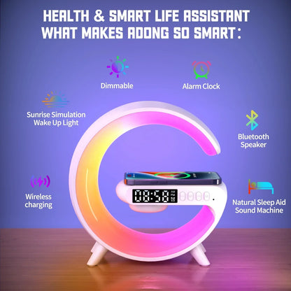 Multifunction Wireless Charger Stand Pad RGB Light Alarm Clock Speaker For iPhone Samsung Xiaomi Mini Fast Charging Dock Station 